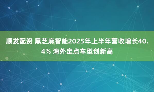 顺发配资 黑芝麻智能2025年上半年营收增长40.4% 海外定点车型创新高